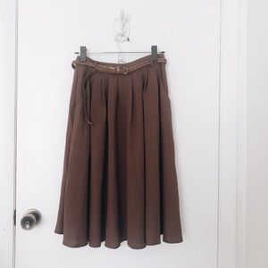 ModCloth brown high waisted retro skirt with belt
